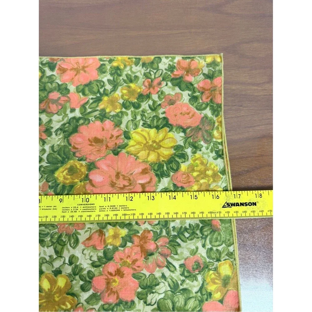 2 Vintage 70s Cloth Napkins Coral, Yellow & Green Floral